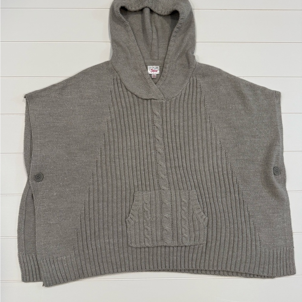 Justice Silver Sparkle Hooded Sweater Poncho XL 16/18
